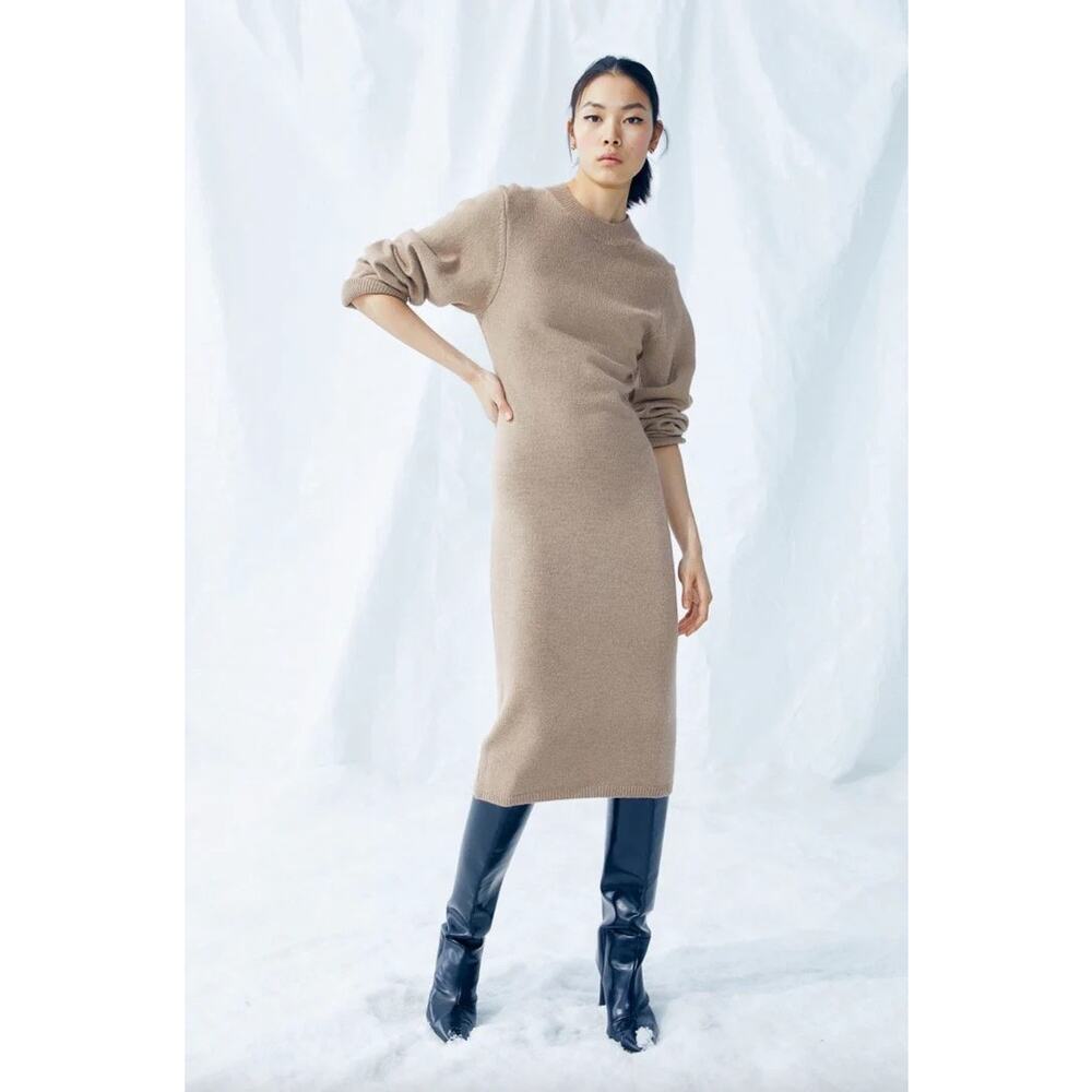 H&M Knitted Sweater Bodycon Dress Beige Long Sleeve S